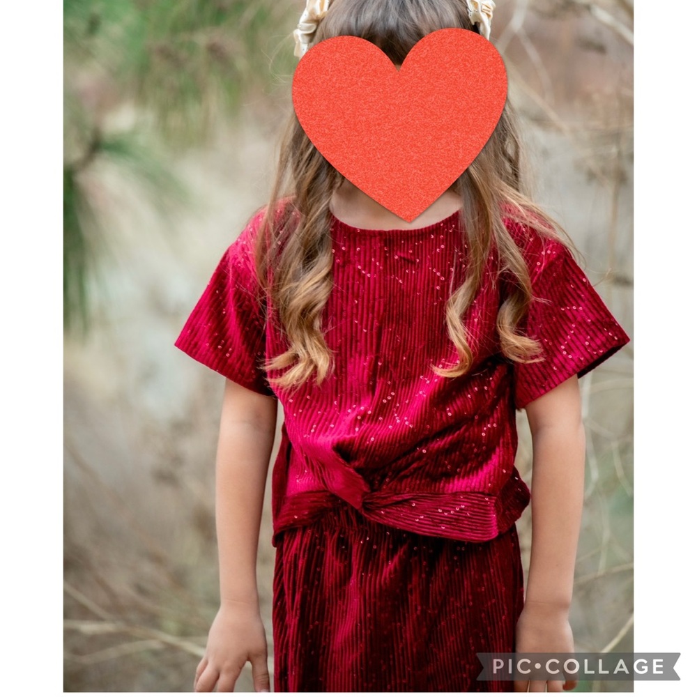 Zara Kids' Red Sequin Top and Pants Set